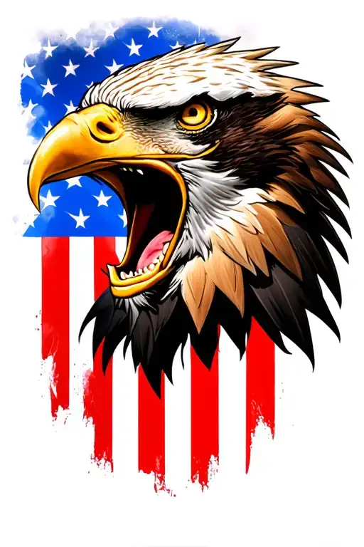 distressed American flag screaming eagle head tattoo design idea
