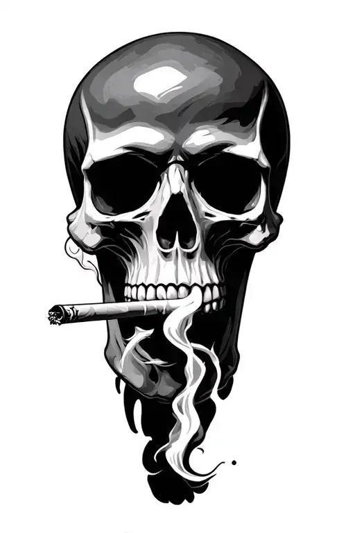 skull smoking cigarette burning tattoo design idea