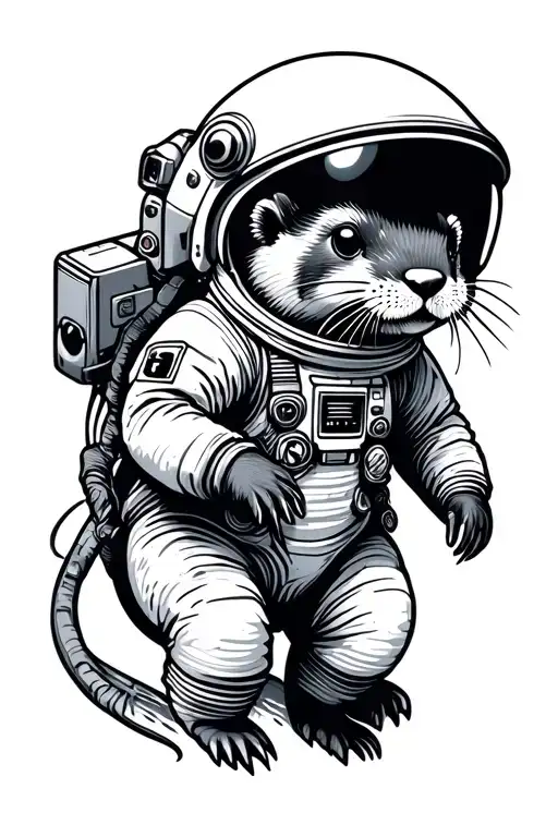 simple astronaut otter floating tattoo design idea