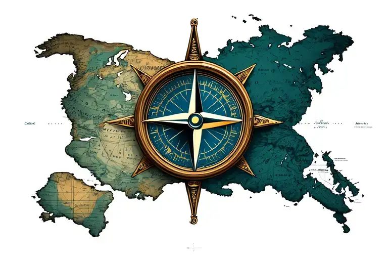 A compass as the central element, with a detailed vintage-style map integrated into the design.  tattoo design idea