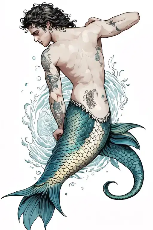 merman playing tattoo design idea