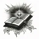 open bible with rays of light tattoo design idea