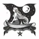 A mystical mermaid sailing on a boat under a starry sky tattoo design idea