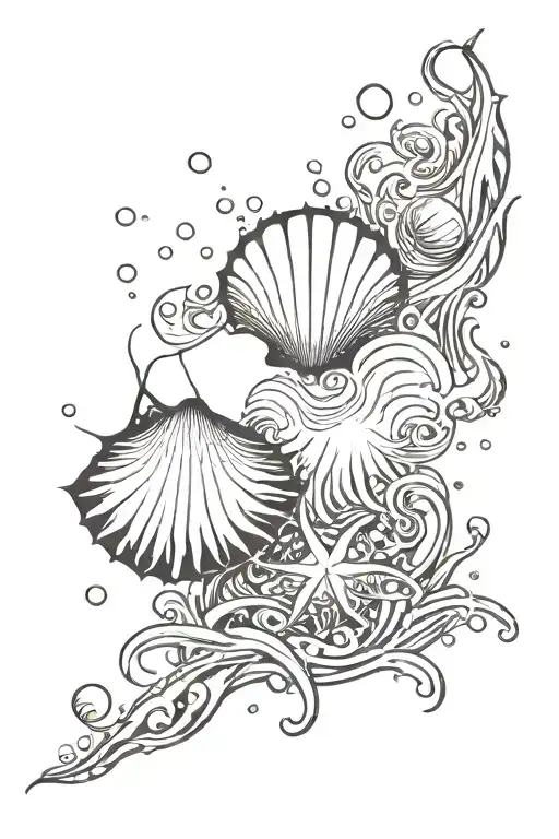 ocean and shell kinda epic feeling tattoo design idea
