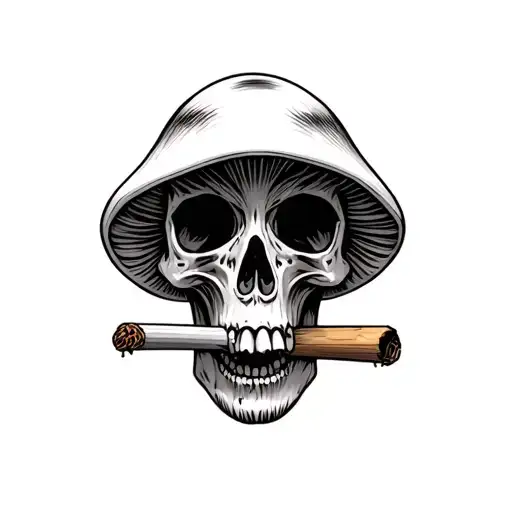 mushroom skull with a fat blunt in its mouth tattoo design idea