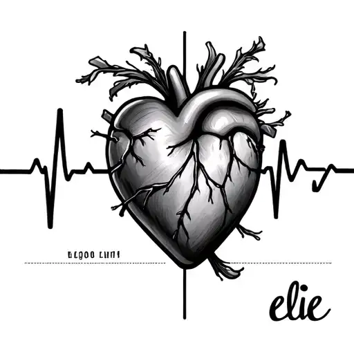heartbeat with name ellie tattoo design idea