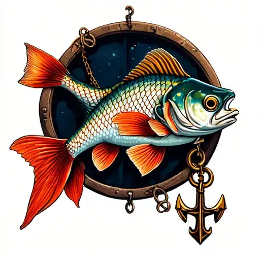fish net boat anchor tattoo design idea