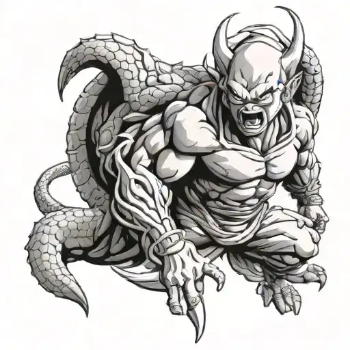 majin buu dragon ball morphing tattoo design idea