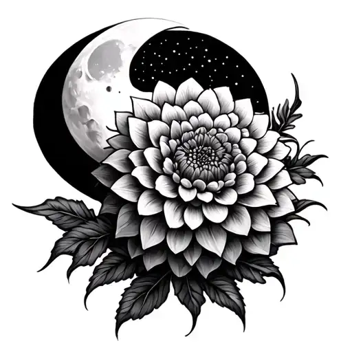 Dahlia Mandala with a moon tattoo design idea