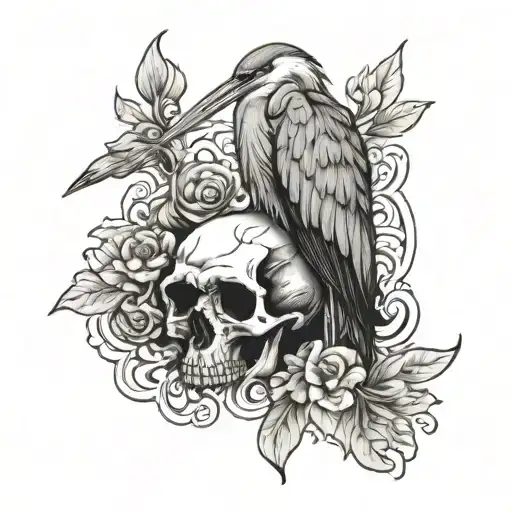 heron, skull tattoo design idea
