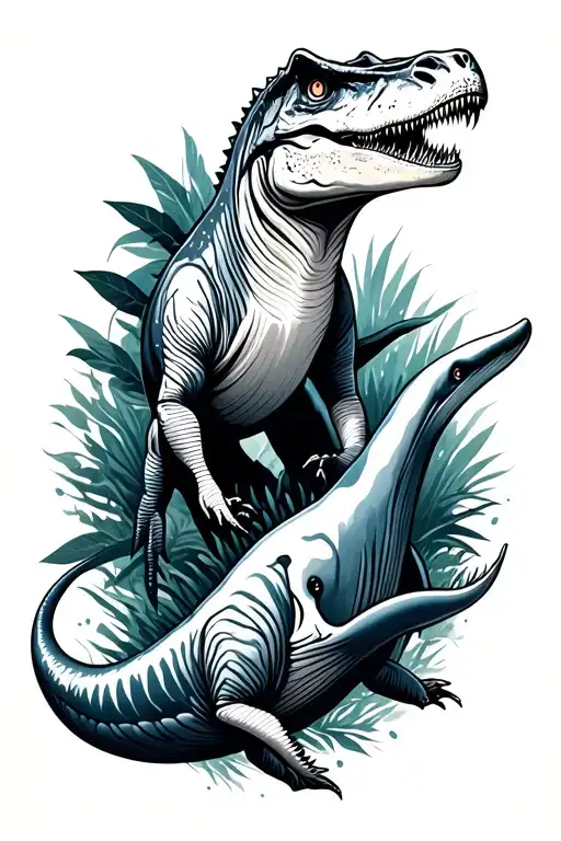 dinosaurs and whales tattoo design idea