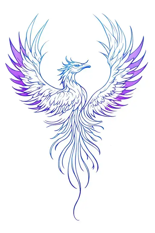 feminine blue and purple Phoenix rising  tattoo design idea