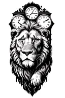 lion and three clocks and mountains tattoo design idea