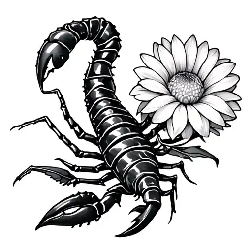 scorpio and a chrysanthemum apart but flow togheter good in style. get in the year 1980. elegant and stylish  tattoo design idea