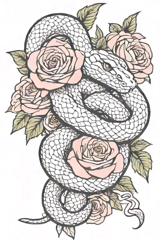 snake wrapped around rose bouquet tattoo design idea