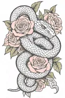 snake wrapped around rose bouquet tattoo design idea
