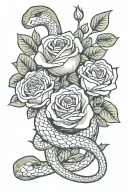 snake wrapped around rose bouquet tattoo design idea