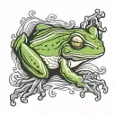 green tree frog karate chopping soju bottle tattoo design idea