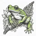 green tree frog karate chopping soju bottle tattoo design idea