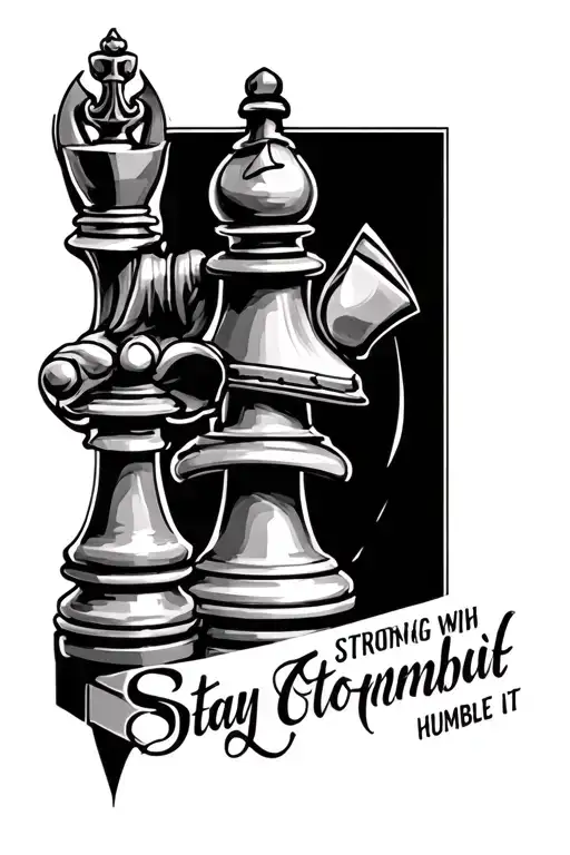 VL inside a knight chess piece with stay strong and humble underneath it tattoo design idea