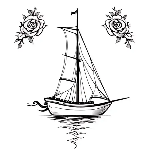 Tudor Rose and sail boat tattoo design idea