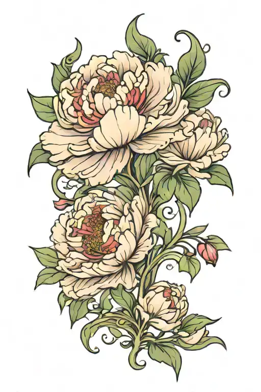 art nouveau, peony tattoo design idea