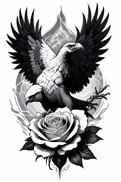 Seraphim, vulture, rose, concrete, thunder tattoo design idea