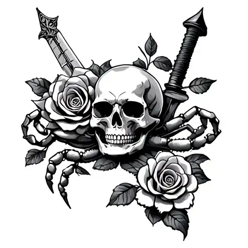 skull, rose, sword, crab, scorpion tattoo design idea