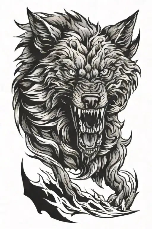 dark snarling wolf tattoo design idea