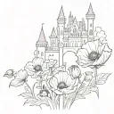 Poppy flower, a baseball and disney castle tattoo design idea