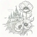 Poppy flower, a baseball and disney castle tattoo design idea