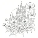 Poppy flower, a baseball and disney castle tattoo design idea