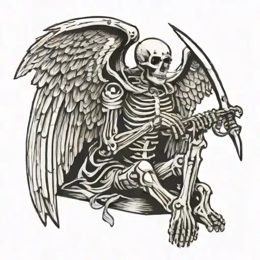 angel skeleton praying with scythe in hand tattoo design idea