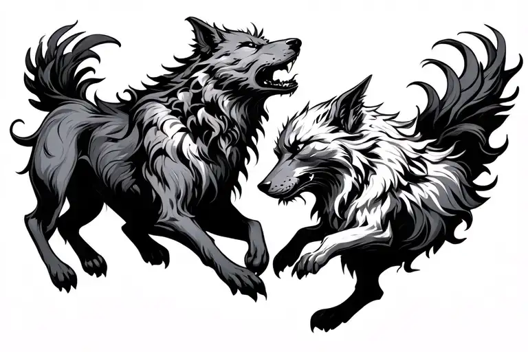 Skoll and Hati chasing each other tattoo design idea