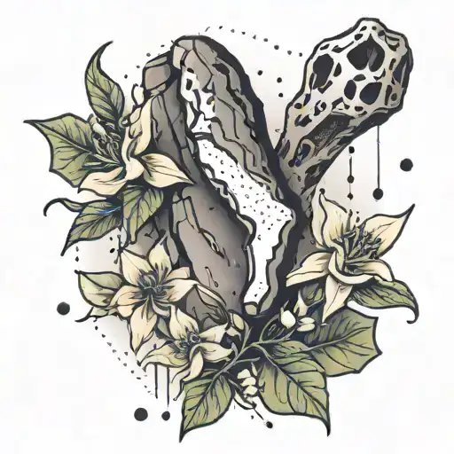 Rock climbing scene with jasmine flowers and daggers intertwined tattoo design idea