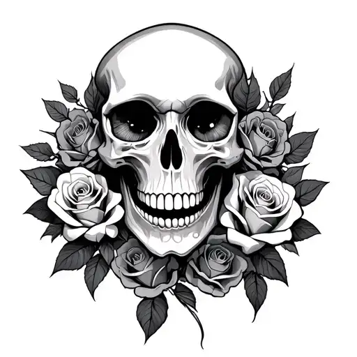 skull head with scorpions coming out of the eyes and roses all around tattoo design idea