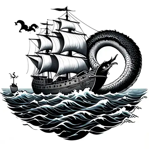 Year 2001 and year of the snake and ship sailing through a sea tattoo design idea