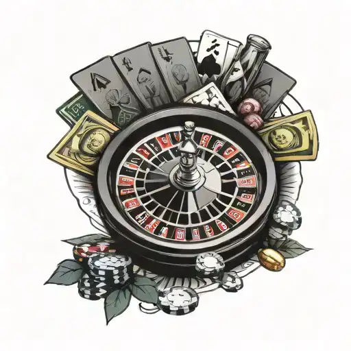 casino slots cards roulette table with cash tattoo design idea