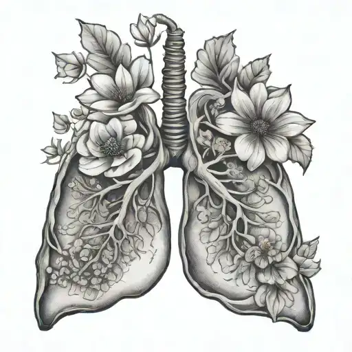 lungs with half cosmo flowers tattoo design idea