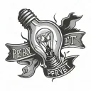 Light bulb with the word pervert as filament inside tattoo design idea