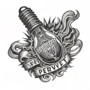 Light bulb with the word pervert as filament inside tattoo design idea