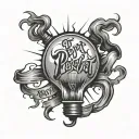 Light bulb with the word pervert as filament inside tattoo design idea