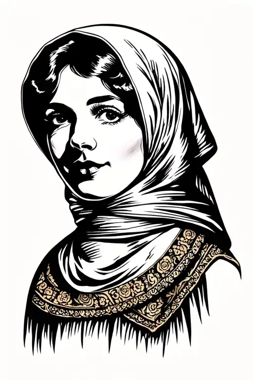 flapper girl in babushka scarf tattoo design idea