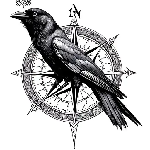 norse compass with crow tattoo design idea