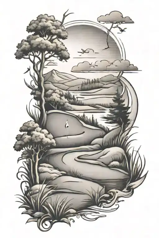 Golf landscape tattoo design featuring tattoo design idea