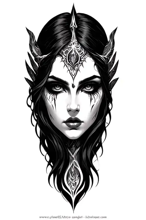 siren evil beautiful face tattoo design idea