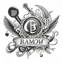 A BMW emblem with a subtle design of musical notes and pool cues incorporated into the logo tattoo design idea