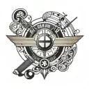 A BMW emblem with a subtle design of musical notes and pool cues incorporated into the logo tattoo design idea