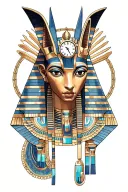 anubis with clock above eye of ra under  egyptian god tattoo design idea