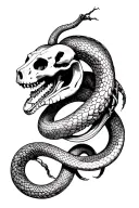 dark tattoo art, snake skeleton hybrid, blackwork tattoo, biomechanical elements, macabre illustration tattoo design idea